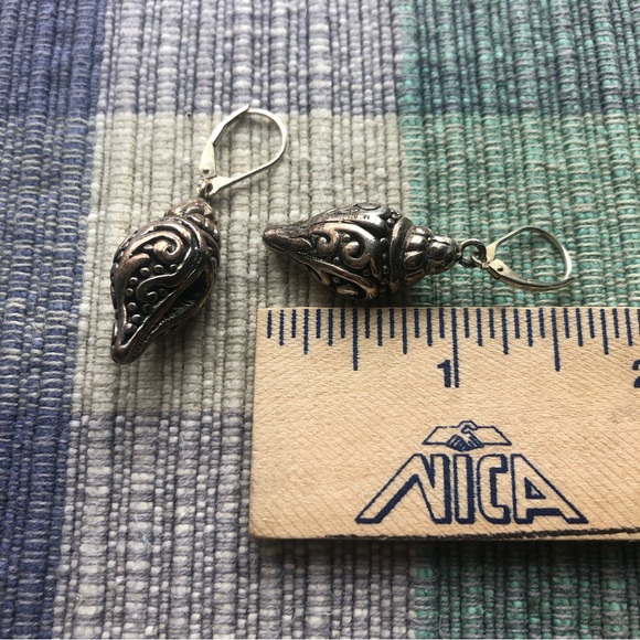Silver Seashell Drop Earrings - Picture 4 of 6